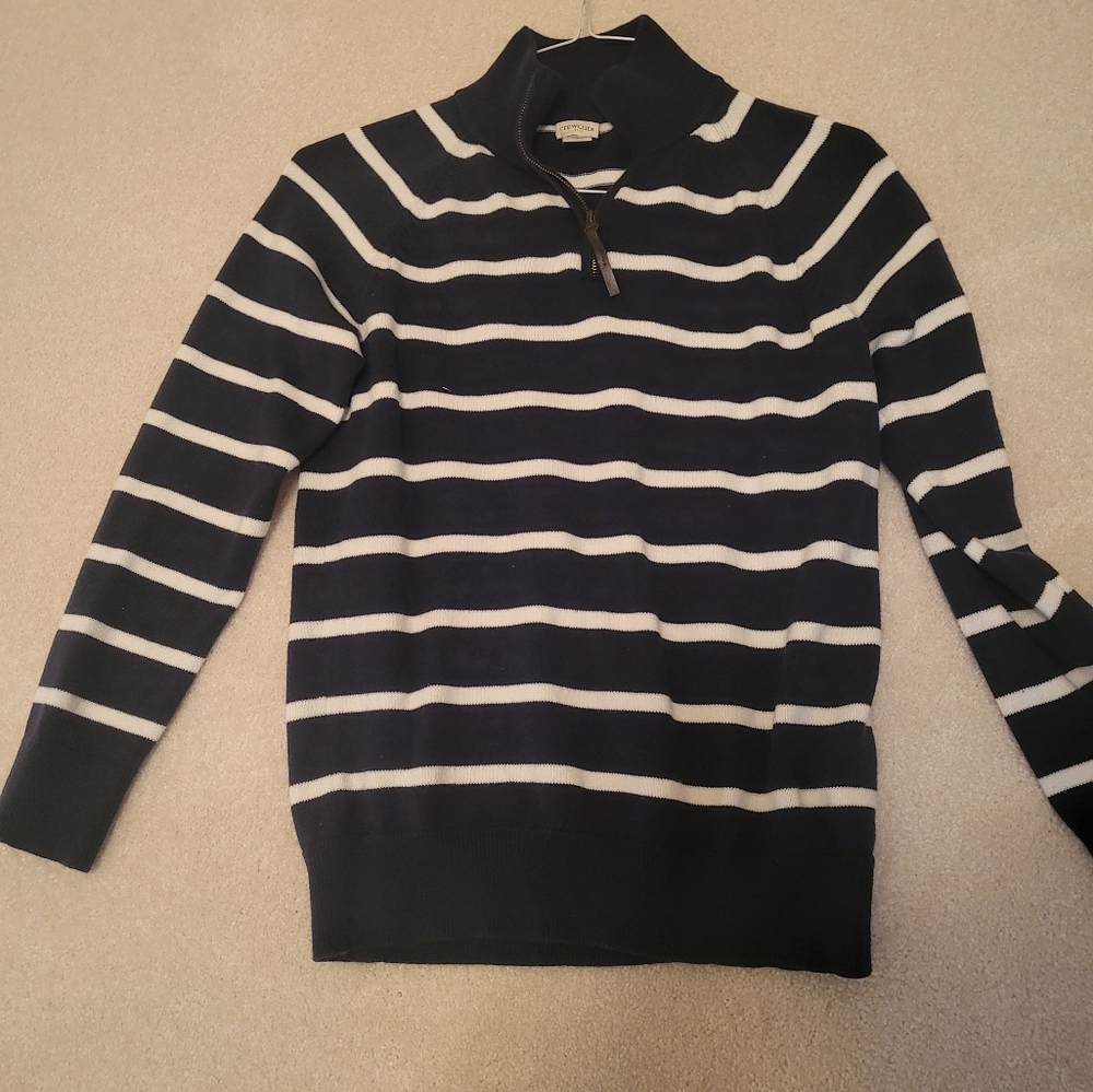 J Crew Boys striped cotton half-zip sweater